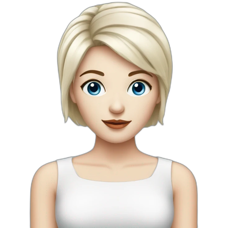 beautiful girl with short hair with computer, programming,blue eyes,white skin, makeup emoji