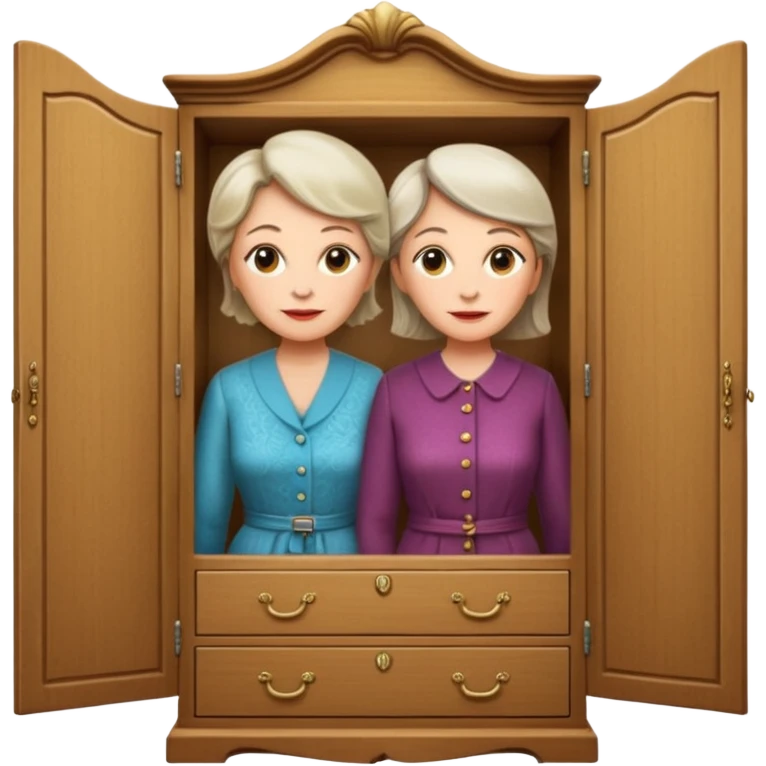 A character from the fairy tale Beauty and the Beast: the middle-aged lady (around 40 years old) who was turned into a wardrobe. She retains the wardrobe's original form, with an anthropomorphic face on the closed cabinet. emoji