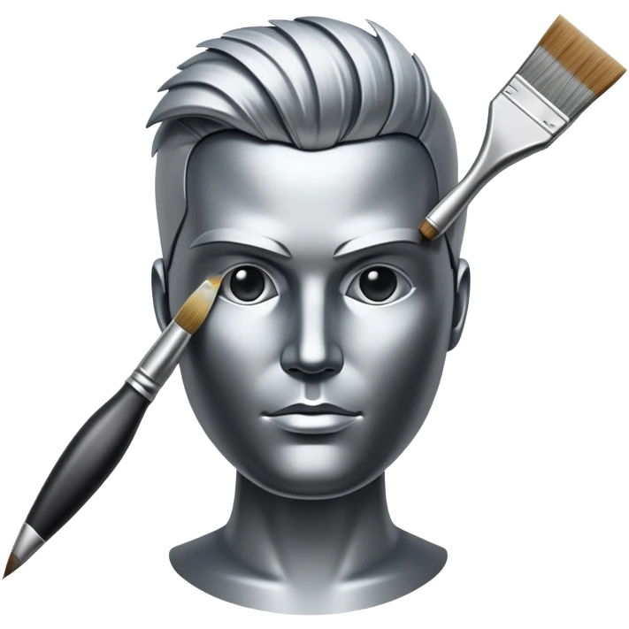 A paintbrush that transforms into a human metal silhouette, symbol of artistic identity emoji