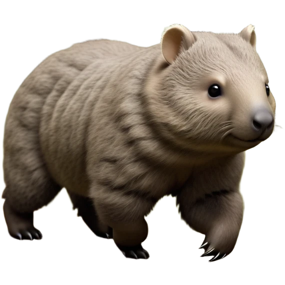 cinematic-stout wombat-realistic-fluffy full-body-waddling-emoji,-stout-muscular-frame-covered-in-coarse-brown-fur,-short-powerful-legs-trotting-determinedly-through-bushland,-round-dark-eyes-filled-with-calm-confidence,-tiny-rounded-ears-twitching-slightly,-strong-digging-claws-visible-on-sturdy-paws,-simplified-yet-realistic-focused-features,-highly-detailed,-glowing-with-a-subtle-earthy-glow emoji