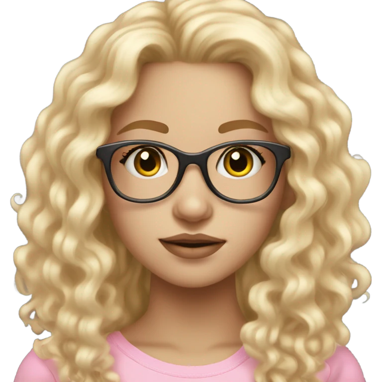Blonde teen girl with long curly hair and clear glasses and pale skin and pink hued lips emoji