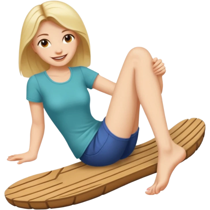 a woman sitting barefoot with one talking detailed pretty face on each sole emoji