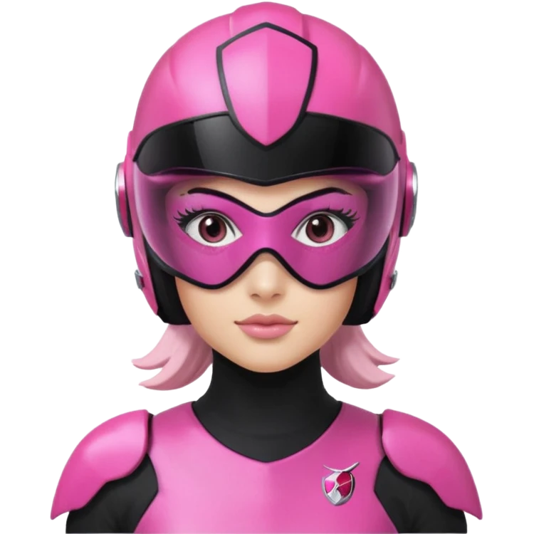 pink power ranger, woman emoji, with helmet on, black visor eye protection, black, power ranger helmet, black visor power ranger helmet pink emoji