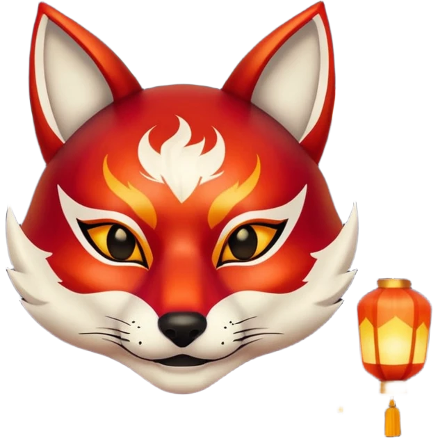 kitsune mask, worn by a festival performer at night, paper lanterns in background, colorful bokeh lights emoji