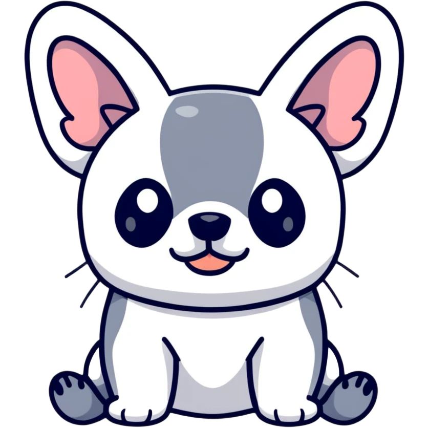 White and black French bulldog playing with Stitch emoji