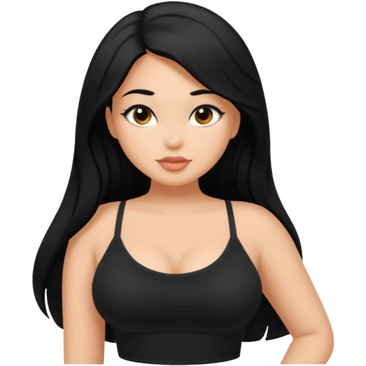 apple-style emoji of a beautiful curvy dusky-skinned girl with long black hair, wearing a black cami top emoji