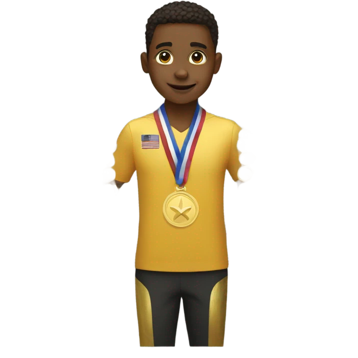 Boy with a lot of gold medals on his neck near the sailboat emoji