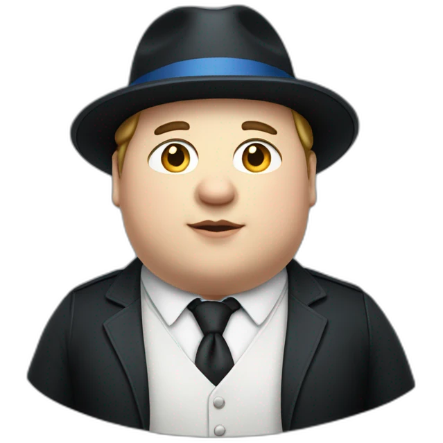 young fat white man wearing a black trilby and a blue waistcoat emoji
