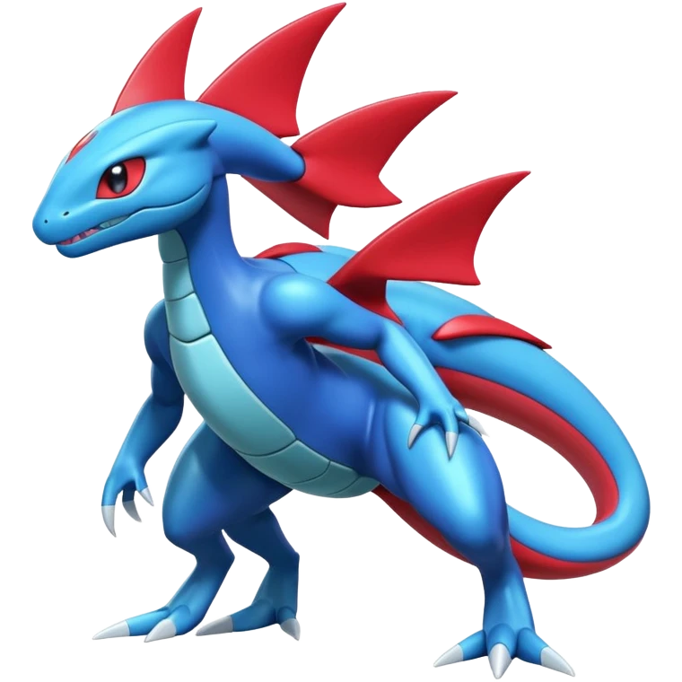 Shiny Blue Smooth Glossy Soft Salamence-Inteleon-Scizor-Greninja-Genesect-Bisharp-Pokémon-Fusion, full body emoji