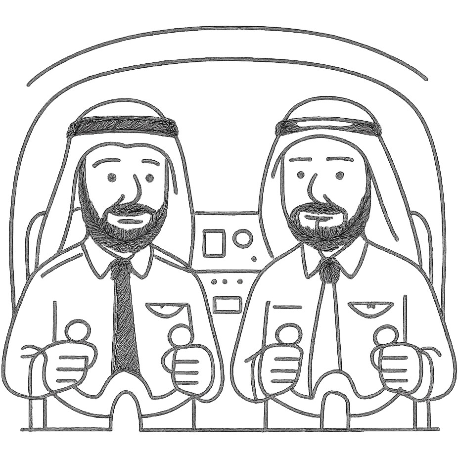 two Arab men as pilots in a cockpit emoji