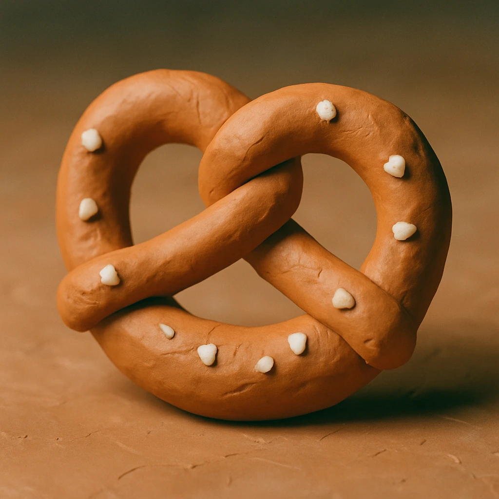 a German pretzel with salt crystals, claymation style emoji