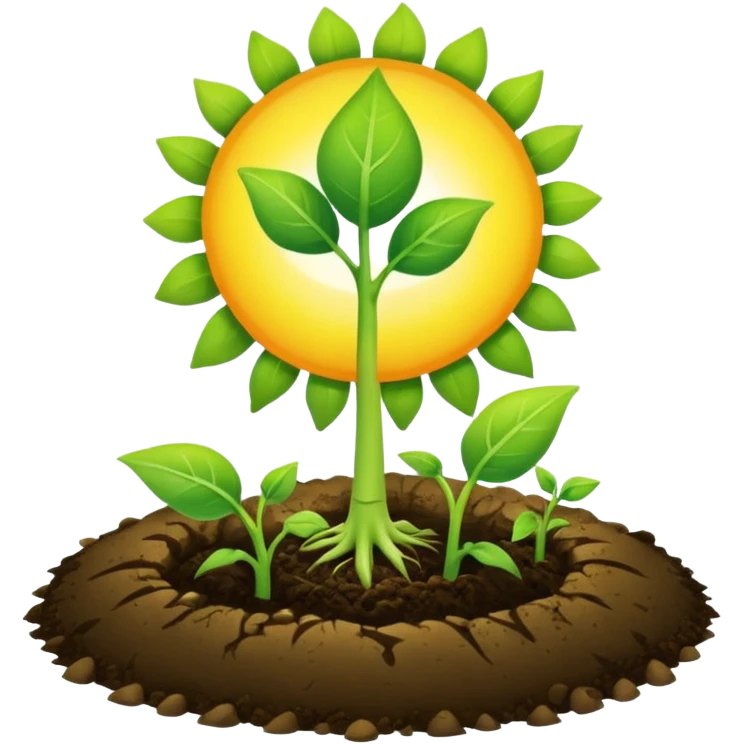 A sprout from the ground, the sun in the corner, a blue background emoji