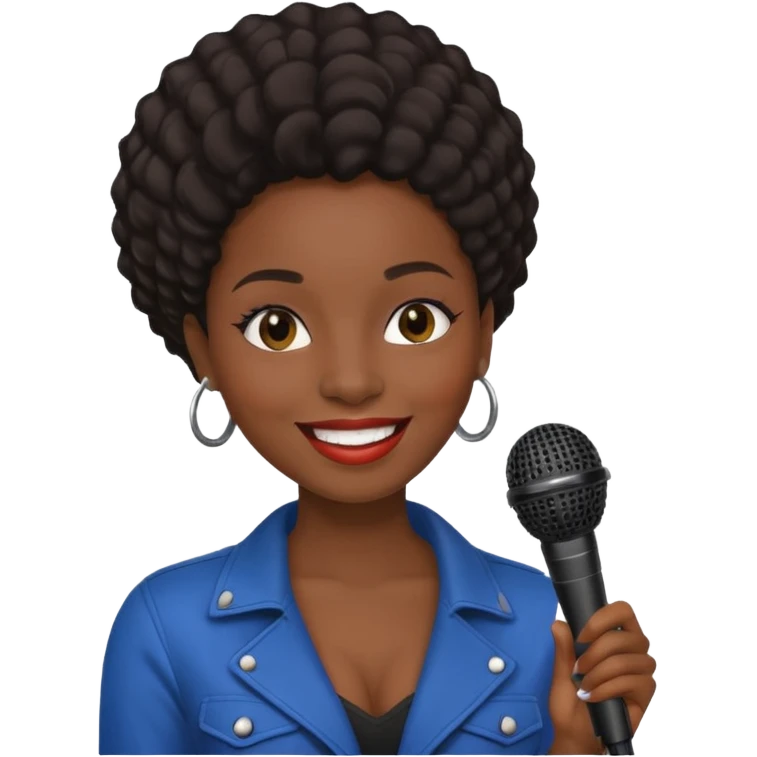 black skin woman, singer, hold micro emoji