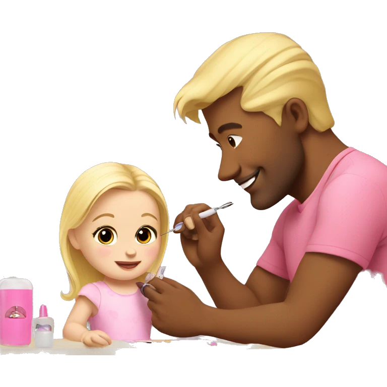 blonde babydaughter gives blonde dad a manicure emoji