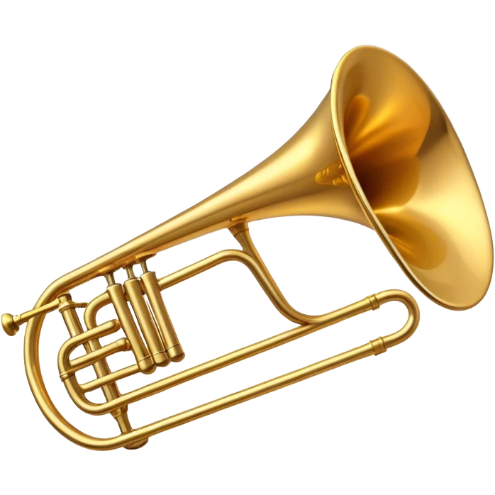 Cinematic Realistic Trombone, sleek brass slide extending dynamically, subtle scratches adding authenticity, warm golden reflections bouncing off the metal, glowing with a bold and resonant musical energy. emoji