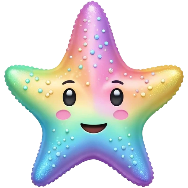 sea star, pastel rainbow, soft sugar sparkle, simple and cute emoji face, 3D, visually balanced emoji