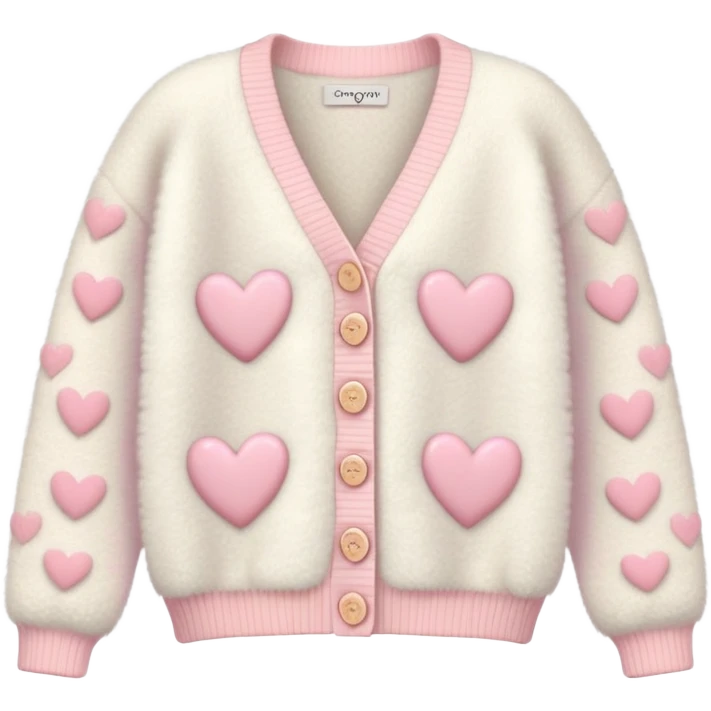 Ivory fuzzy cardigan with light pink hearts and heart-shaped pastel pink buttons  emoji
