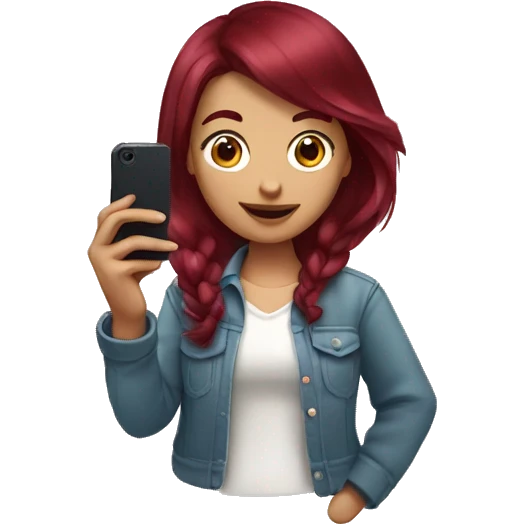 Burgundy haired Girl taking selfie with her phone emoji