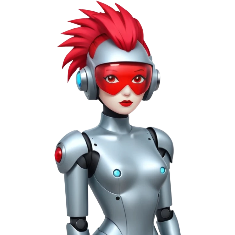 Sexy reflective glass faceless dronification robot girl with a red mohawk full body pinup pose daft punk face emoji
