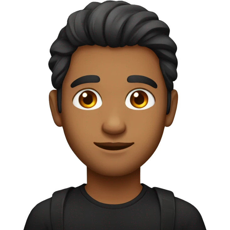 An brown beautiful Indian guy with middle part long hairs and black tshirt, beautiful eyes  emoji