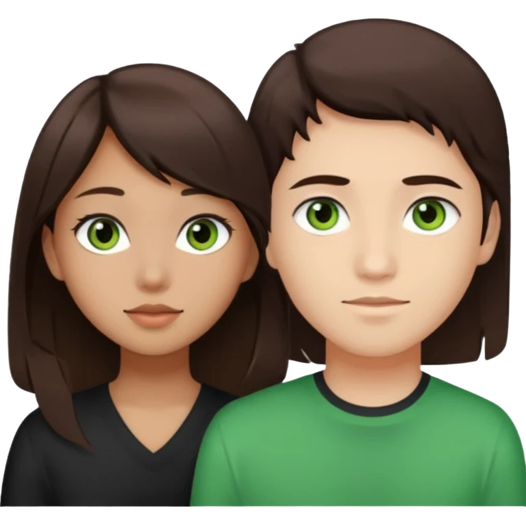 A darker Asian girl with brown eyes and dark brown hair, with her white boyfriend who has green eyes and light brown hair. emoji
