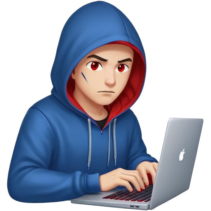 hacker hoodie laptop evil red and blue emoji