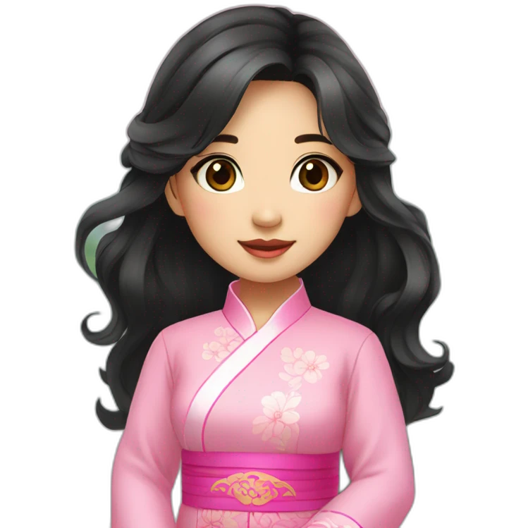 cute Vietnamese girl with wavy black hair posing with pink ao dai full body emoji