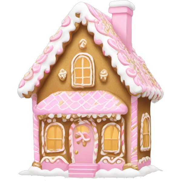 light pink and gold and white gingerbread house emoji