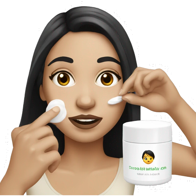 white girl applying cream on face with black hair  emoji