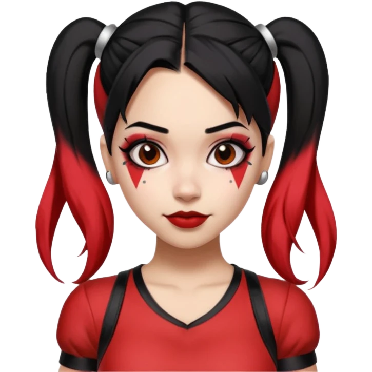 black haired woman in harley queen outfit emoji