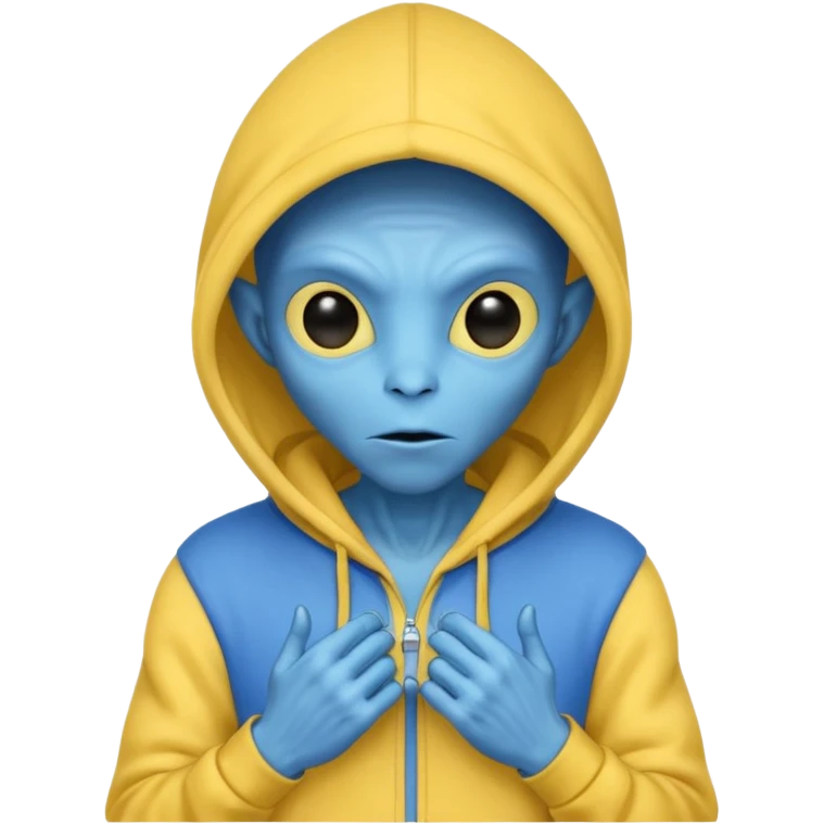 generate a blue alien wearing a yellow hoodie emoji