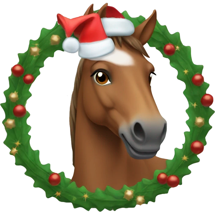 Brown horse with Christmas wreath around its neck profile view emoji