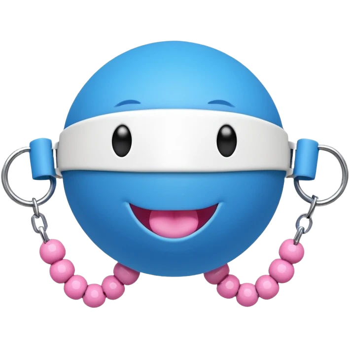 Blue ball for the gag on a ball gag device with a white  collar holding the gag with  pink  studs emoji