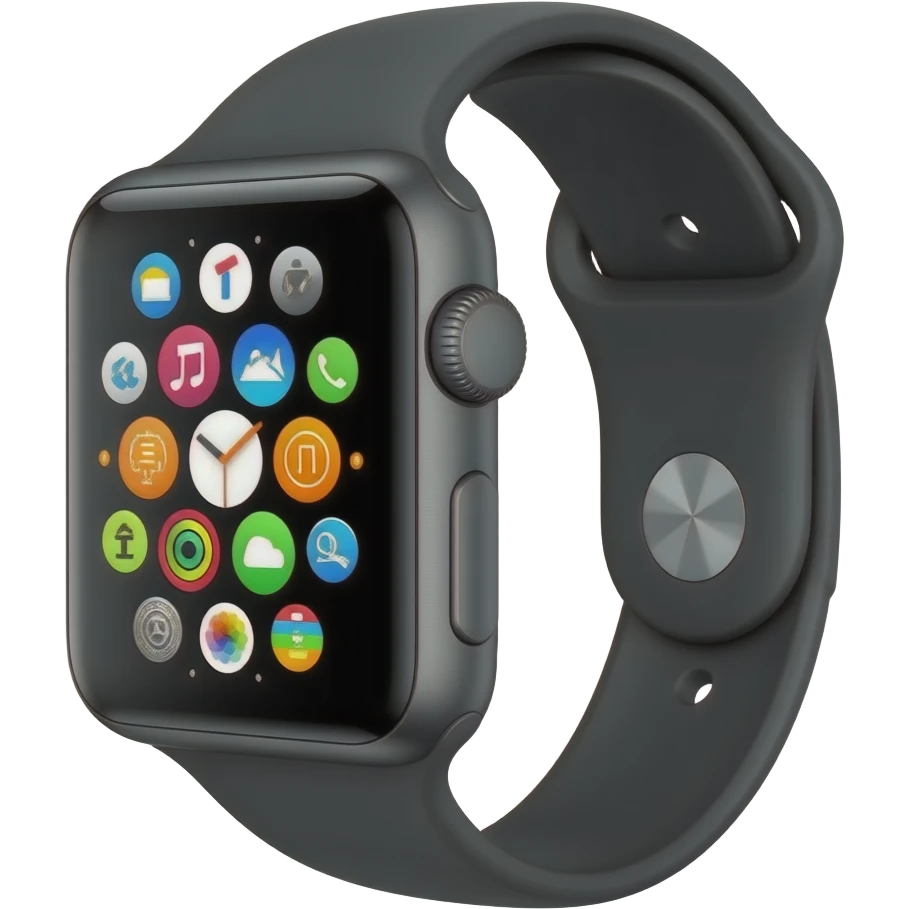 Black Apple watch  with apps side angle emoji