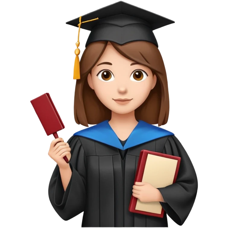 Girl graduating from law school with brown hair emoji