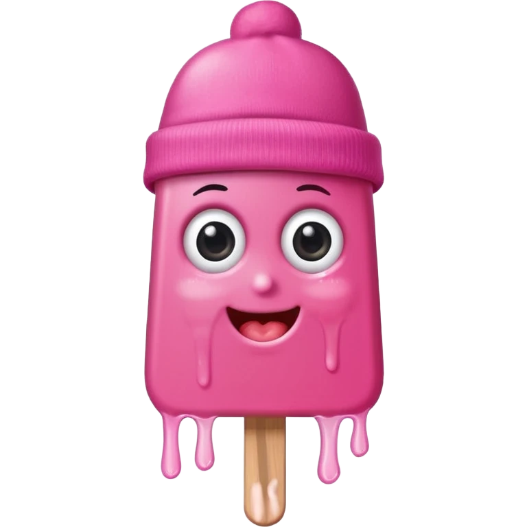 happy pink popsicle with eyes and beanie emoji