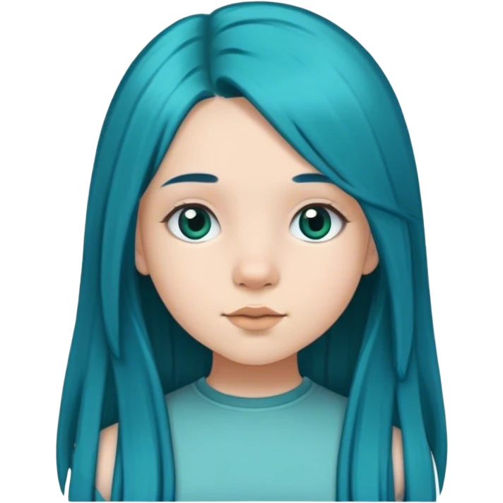 14 year old girl with long straight  dark teal blue hair wearing a binky  emoji