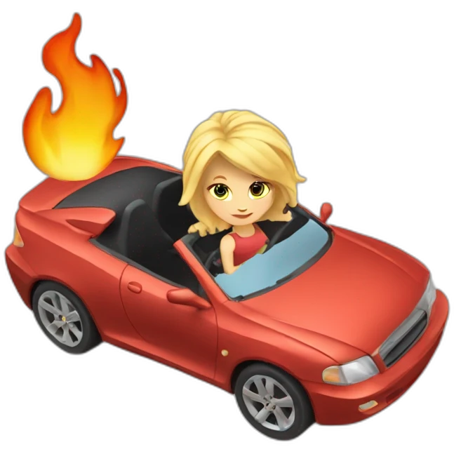 blonde female driving car Turbo with cool flames  emoji