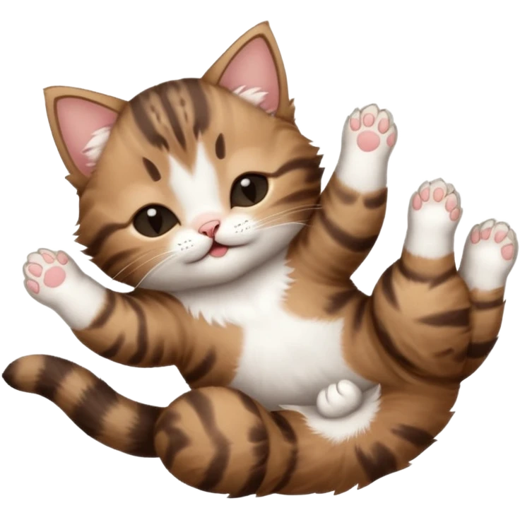 dark brown tabby and white kitten in funny positions upside down with eyes closed emoji