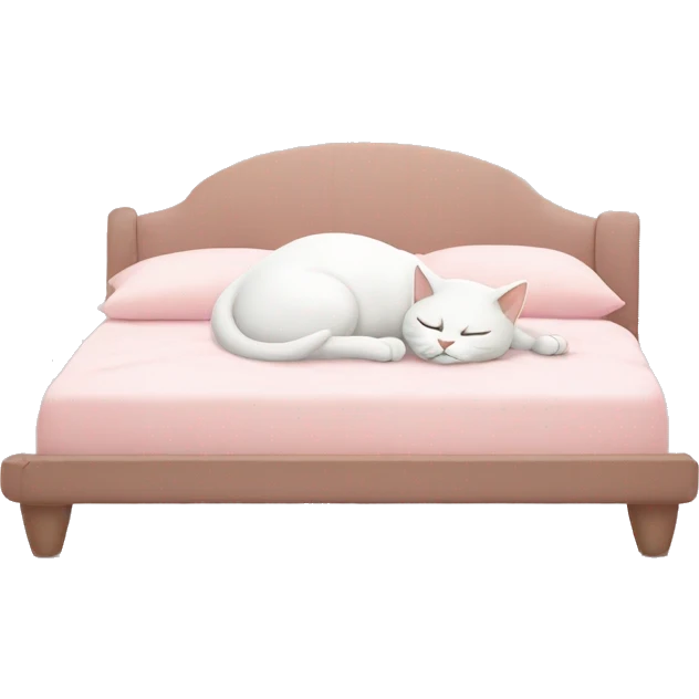 white cat sleeping on light pink bed emoji