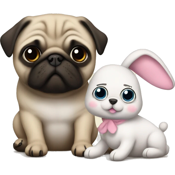 Pug with plushie bunny emoji
