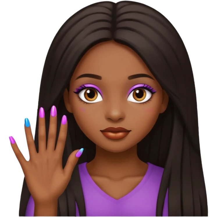 face girl with nails and cute make up black girl strait hair super long emoji