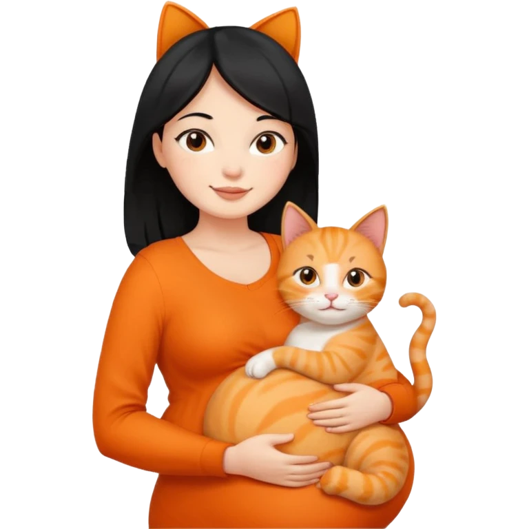pregnant black hair woman with orange cat emoji