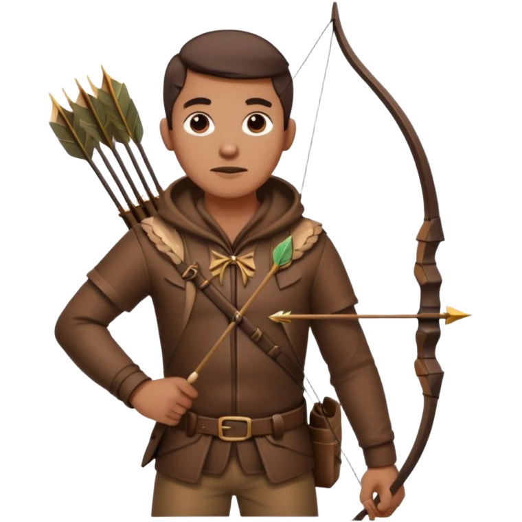 The classic hunter image with a bow and arrow on his back, dressed in brown with some animal made decorations emoji