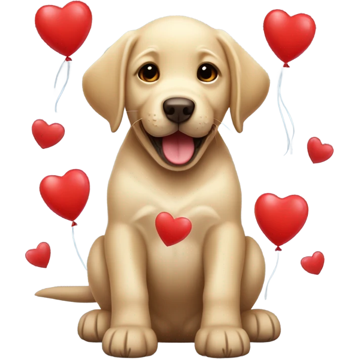 Puppy labrador happy Surrounded by red heart-shaped balloons emoji