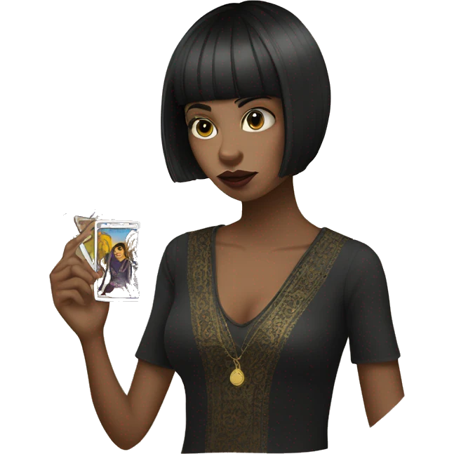 A girl with short black hair, with a tarot card in her hand and a cigarette in her mouth emoji
