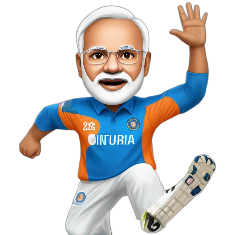 hyper realistic narendra modi in blue indian cricket team jersey doing cristiano ronaldo's celebration 'siuuu' emoji