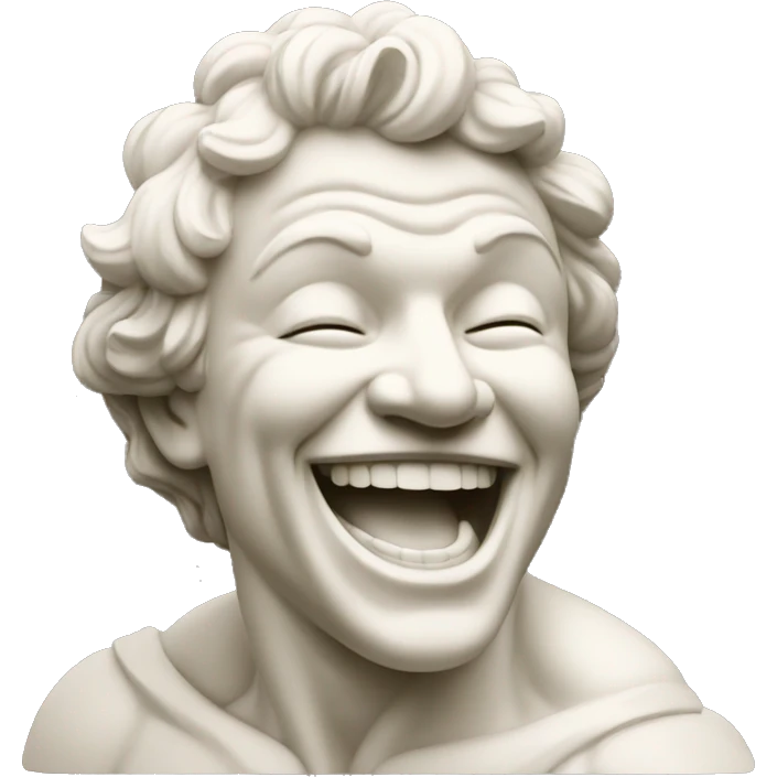 laughing muscular statue, antique white statue emoji