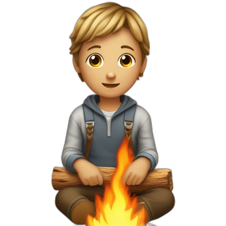 children are sitting burning wood emoji