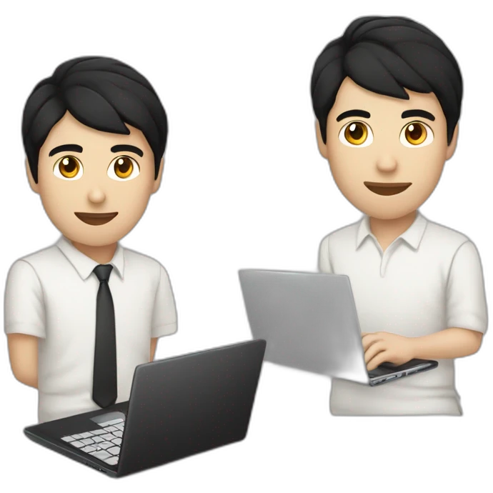 young man black hair and white body with laptop writes code on python emoji